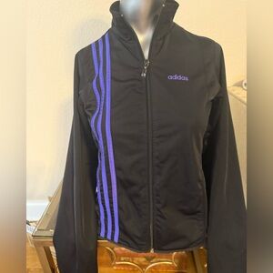 Adidas Women's Black Bomber Jacket with Blue Accents